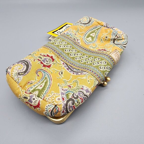 MAGGI B Framed Makeup Bag 6"x3.5" Paisley Print Yellow Vintage Style GANZ - Picture 4 of 10